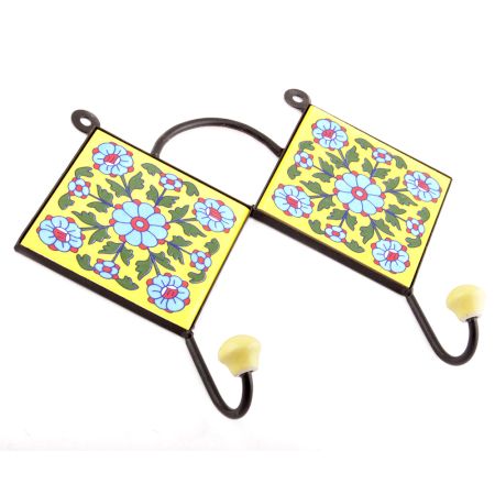 Yellow And Turquise Tiny Flower Ceramic Tiles Hooks